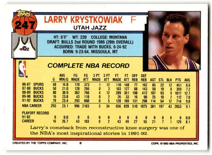 1992-93 Topps Gold Larry Krystkowiak Utah Jazz #247