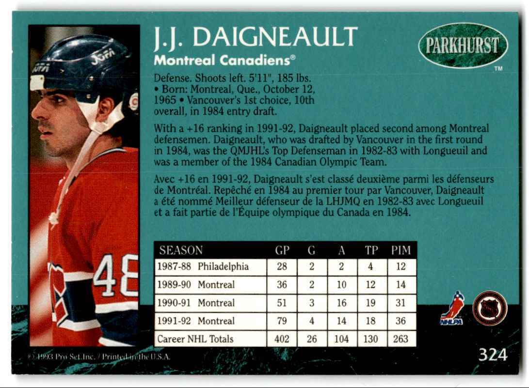 1992-93 Parkhurst J.J. Daigneault Montreal Canadiens #324