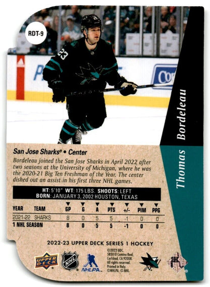 2022-23 Upper Deck Rookie Die-Cut Thomas Bordeleau Rookie San Jose Sharks #RDT-9