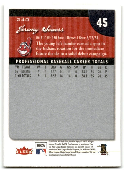 2007 Fleer Jeremy Sowers Cleveland Indians #240