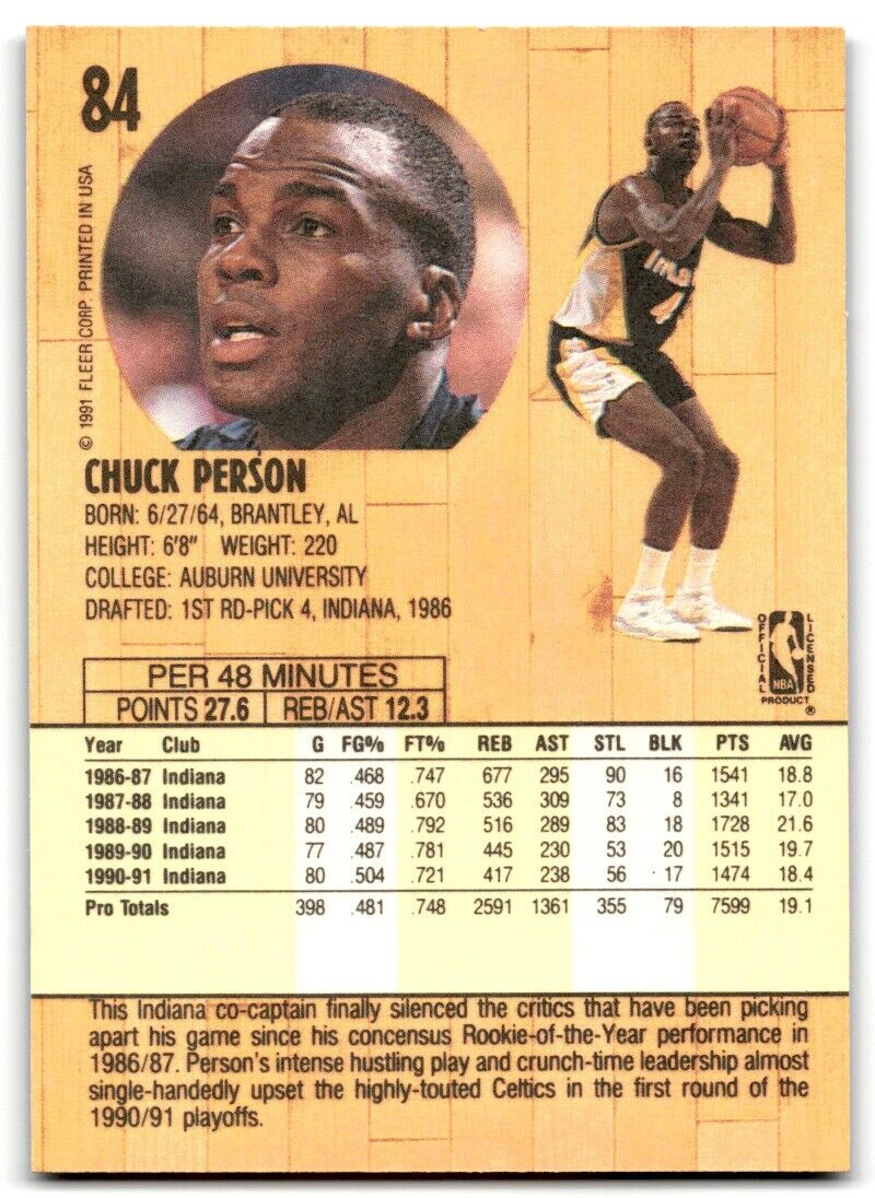 1991-92 Fleer Chuck Person Indiana Pacers #84