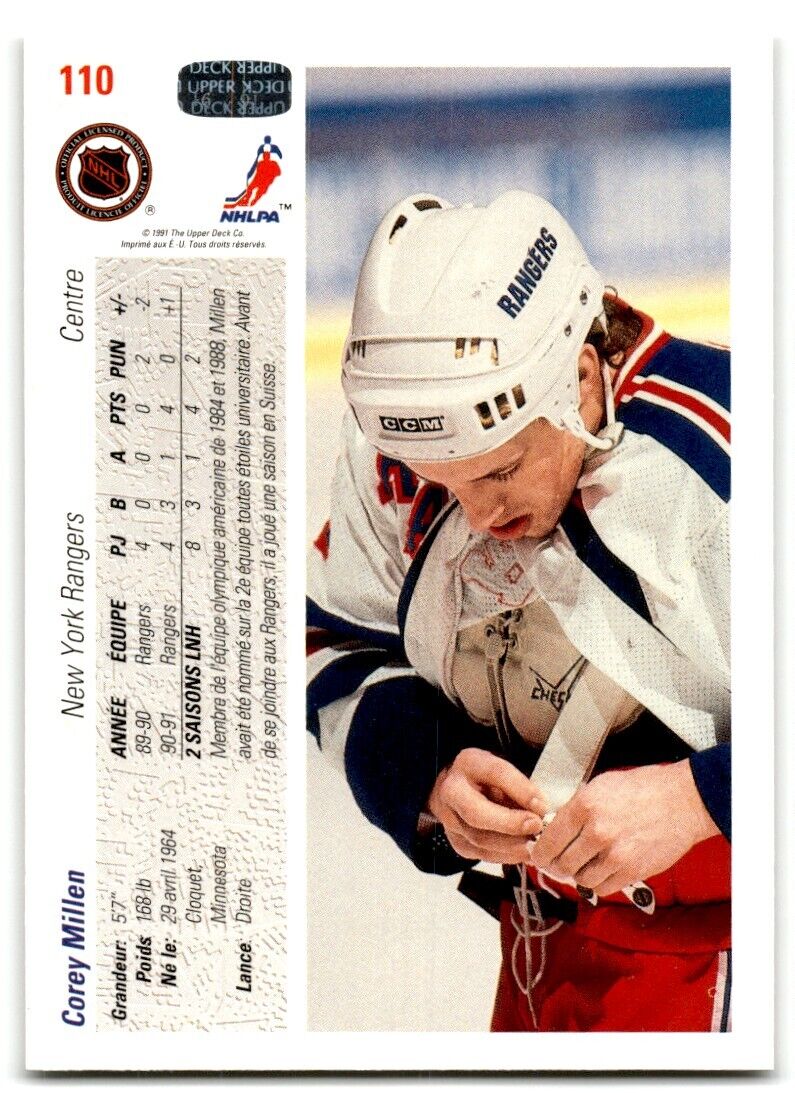 1991-92 Upper Deck Corey Millen Rookie New York Rangers #110