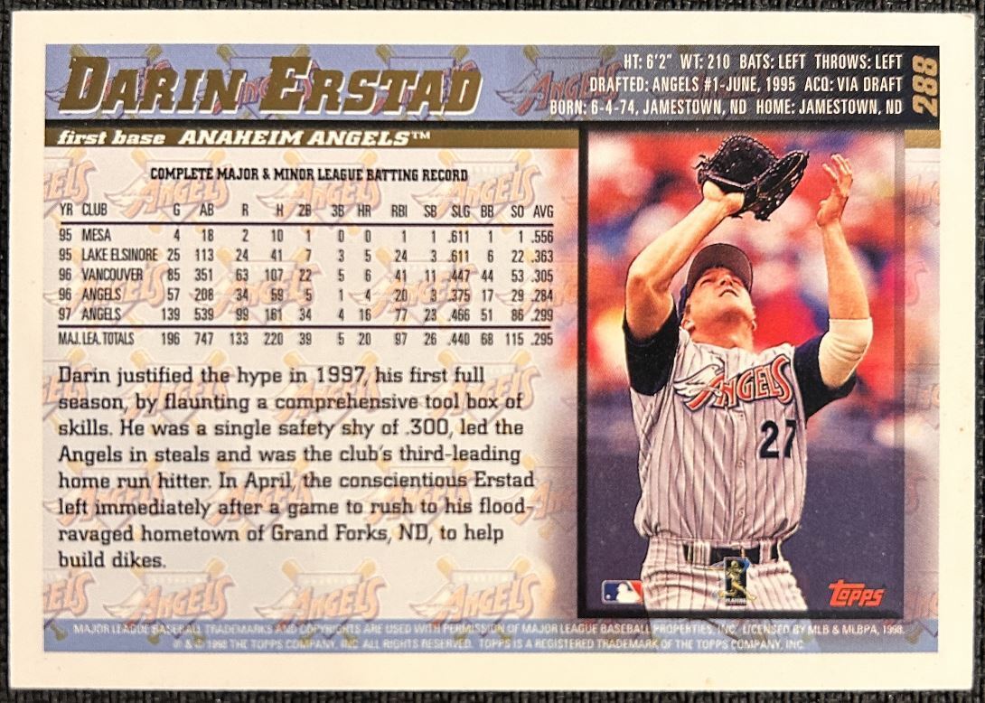 1998 Topps Darin Erstad Anaheim Angels #288