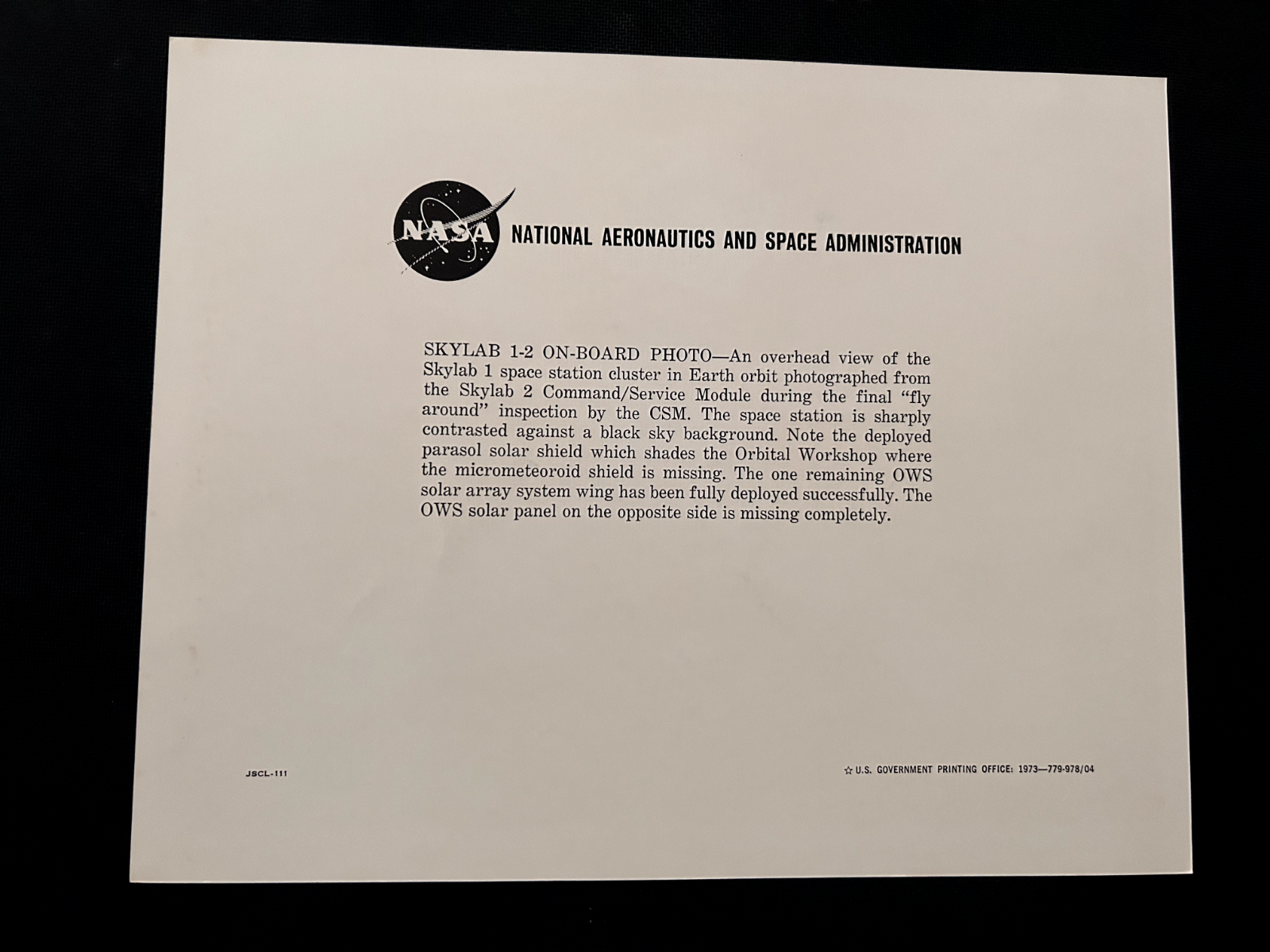 NASA - SKYLAB SPACE STATION CLUSTER DEPLOYED IN EARTH ORBIT 8X10 litho