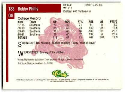 1991-92 Classic Bobby Phills Rookie Southern Jaguars #183