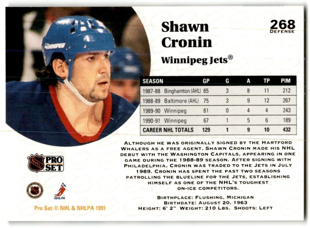 1991-92 Pro Set Shawn Cronin Winnipeg Jets #268