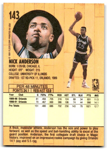 1991-92 Fleer Nick Anderson Orlando Magic #143