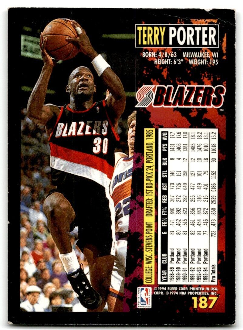 1994-95 Fleer European Terry Porter Portland Trail Blazers #187