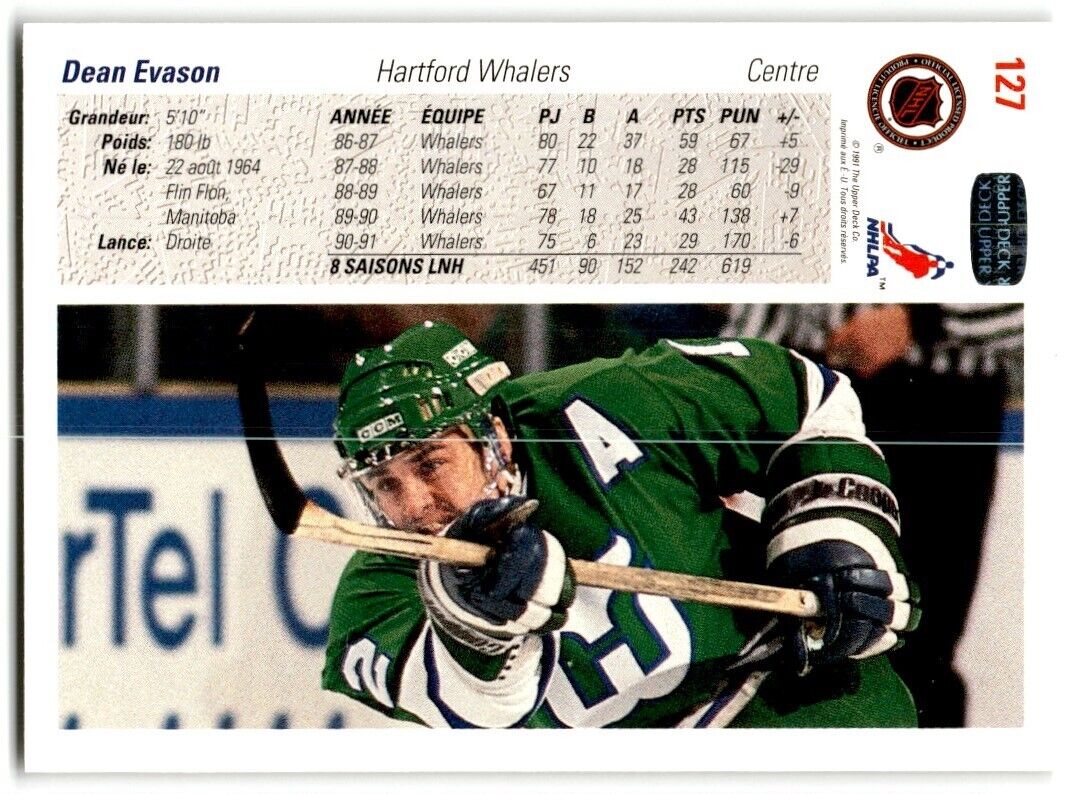 1991-92 Upper Deck Dean Evason Hartford Whalers #127