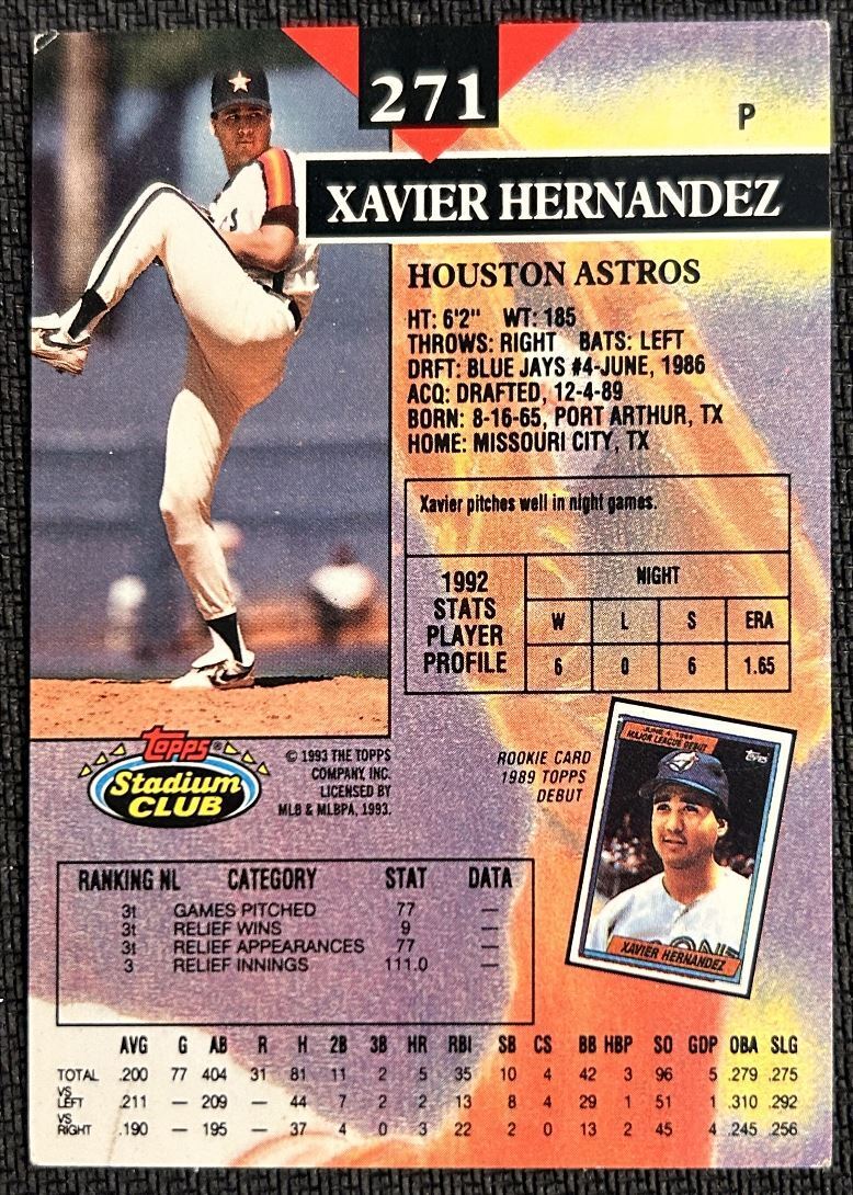 1993 Topps Stadium Club Xavier Hernandez Houston Astros #271