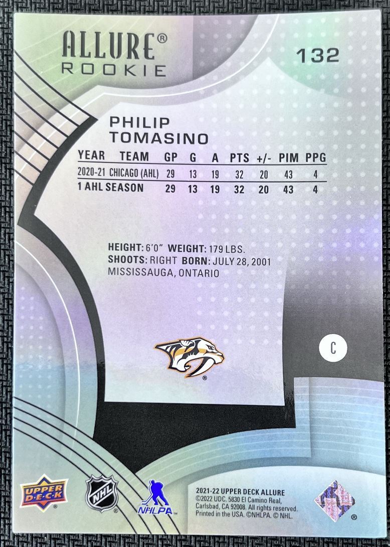 2022-23 Upper Deck Allure Rookie Philip Tomasino Rookie Nashville Predators