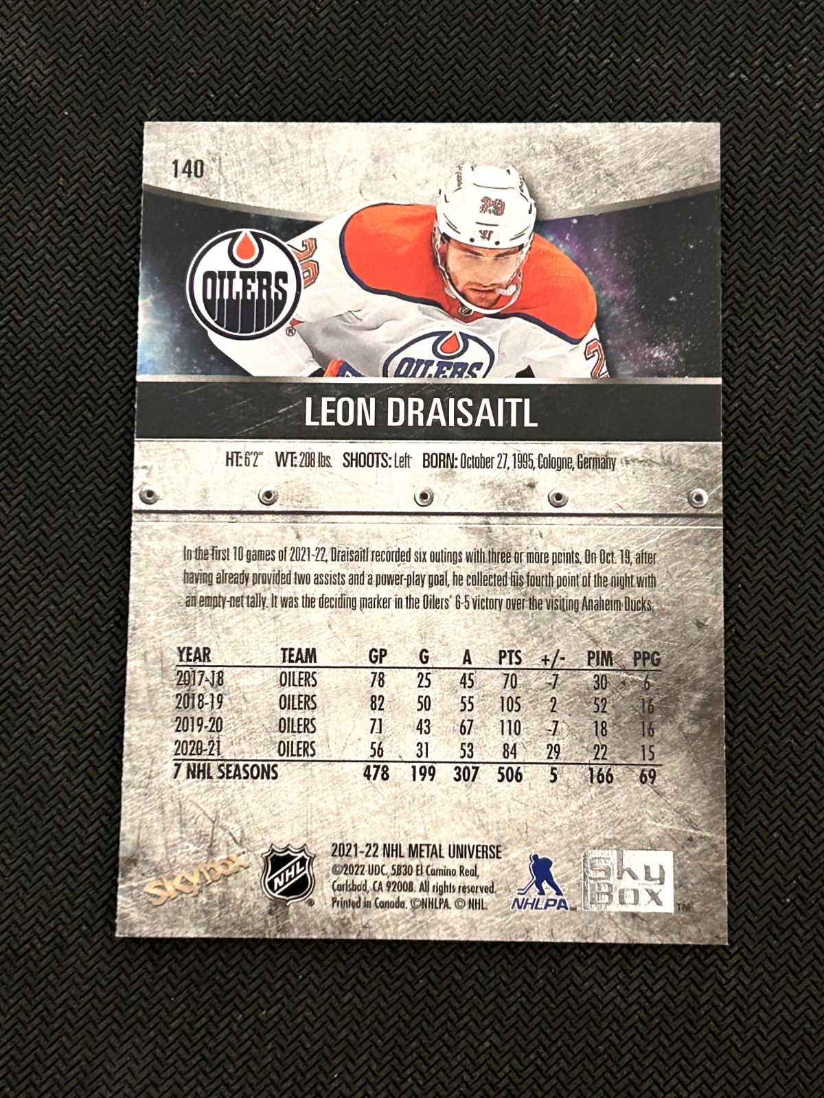 2021-22 Skybox Metal Universe #140 Leon Draisaitl Alternate Jersey