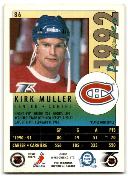 1991-92 O-Pee-Chee Premier Kirk Muller Montreal Canadiens #86