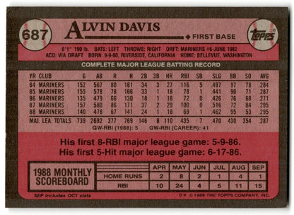 1989 Topps Alvin Davis Seattle Mariners #687