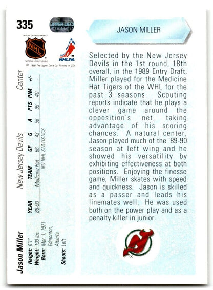 1990-91 Upper Deck Jason Miller Rookie New Jersey Devils #335