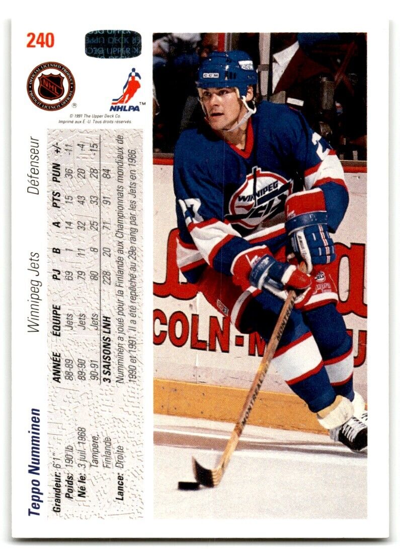 1991-92 Upper Deck Teppo Numminen Winnipeg Jets #240