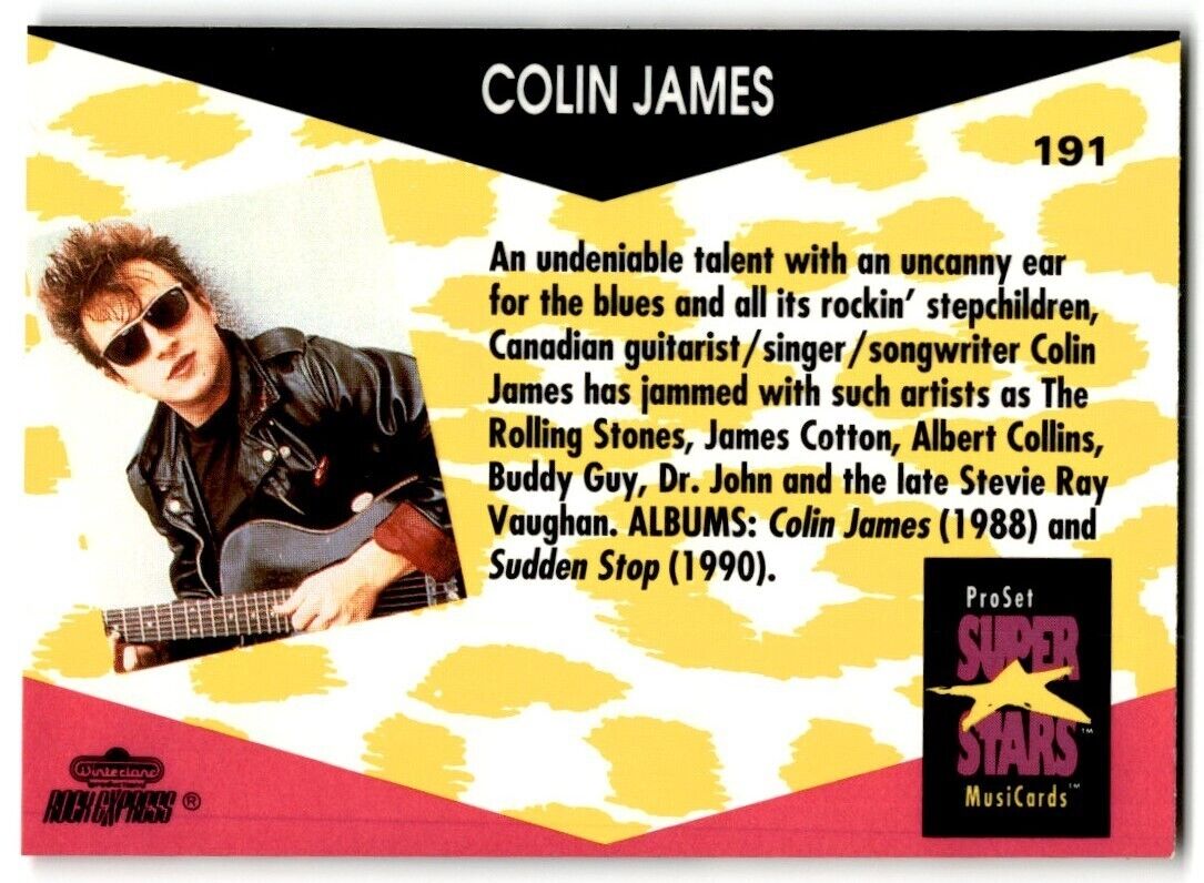 1991-92 ProSet Super Stars MusiCard Colin James #191