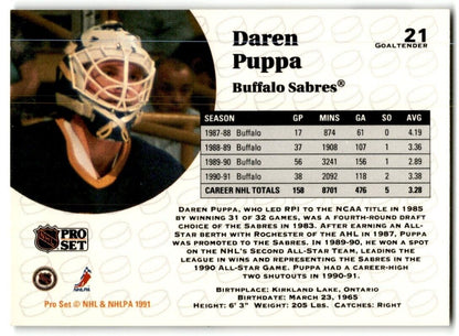 1991-92 Pro Set Daren Puppa Buffalo Sabres #21