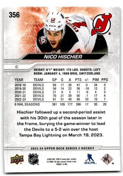 2023-24 Upper Deck Nico Hischier New Jersey Devils #356