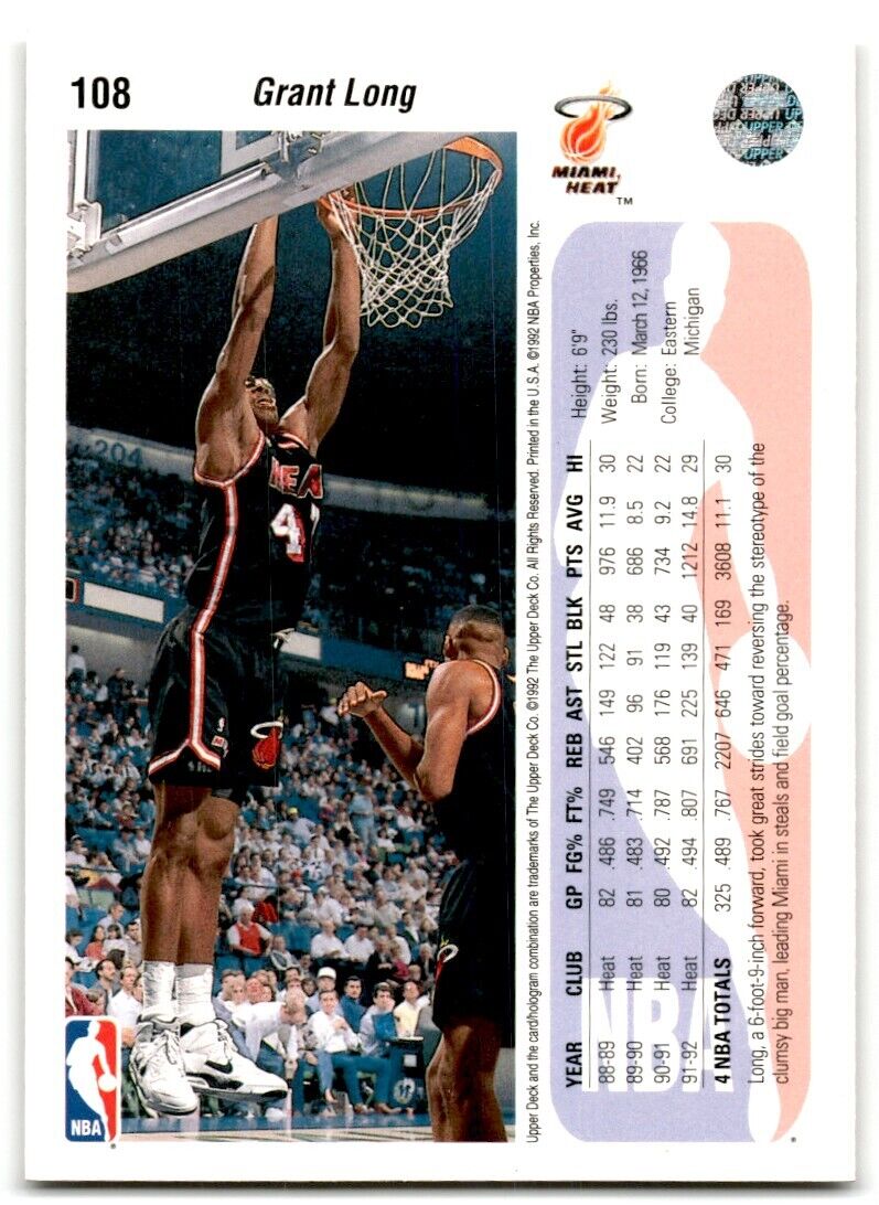 1992-93 Upper Deck Grant Long Miami Heat #108