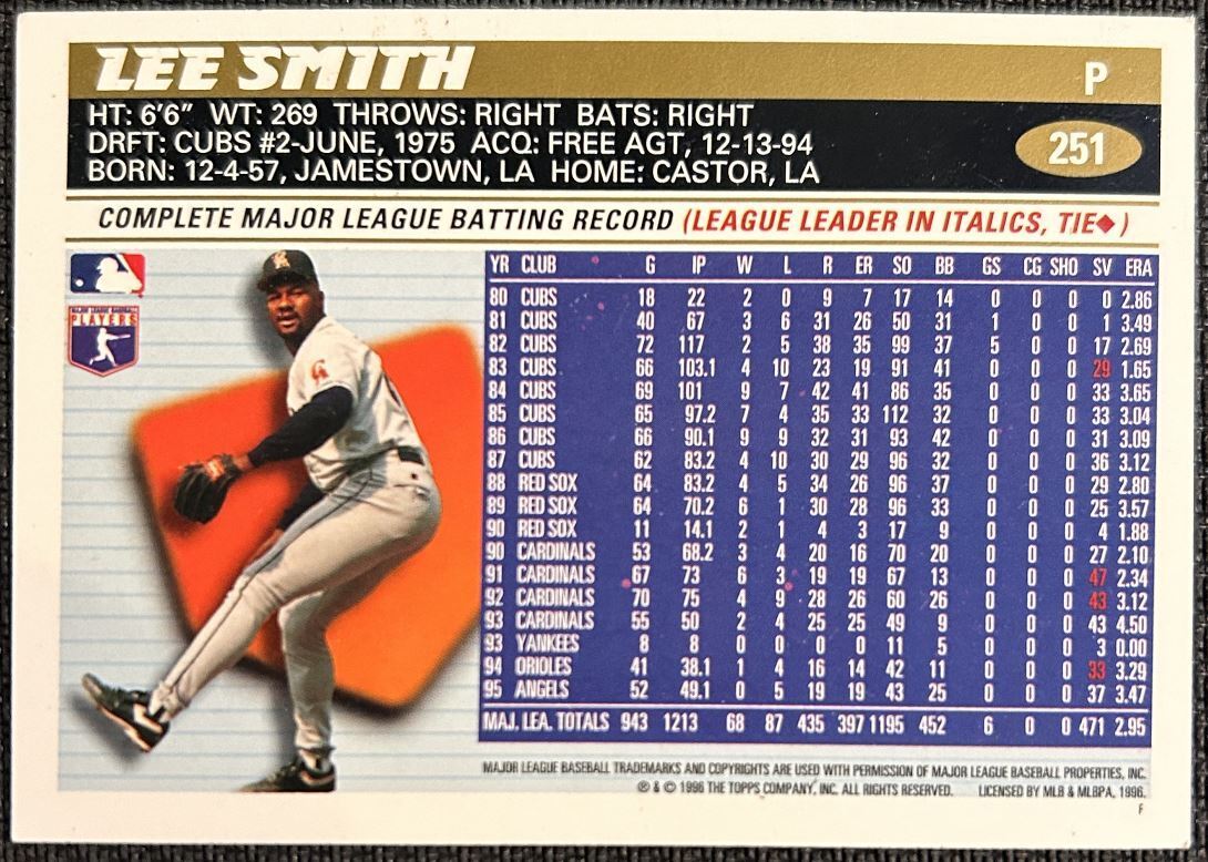 1996 Topps Lee Smith California Angels #251