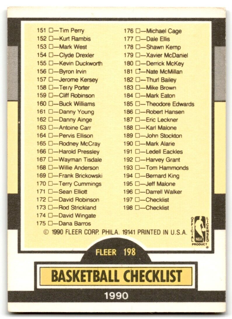 1990-91 Fleer Update Update Basketball Checklist #U-100