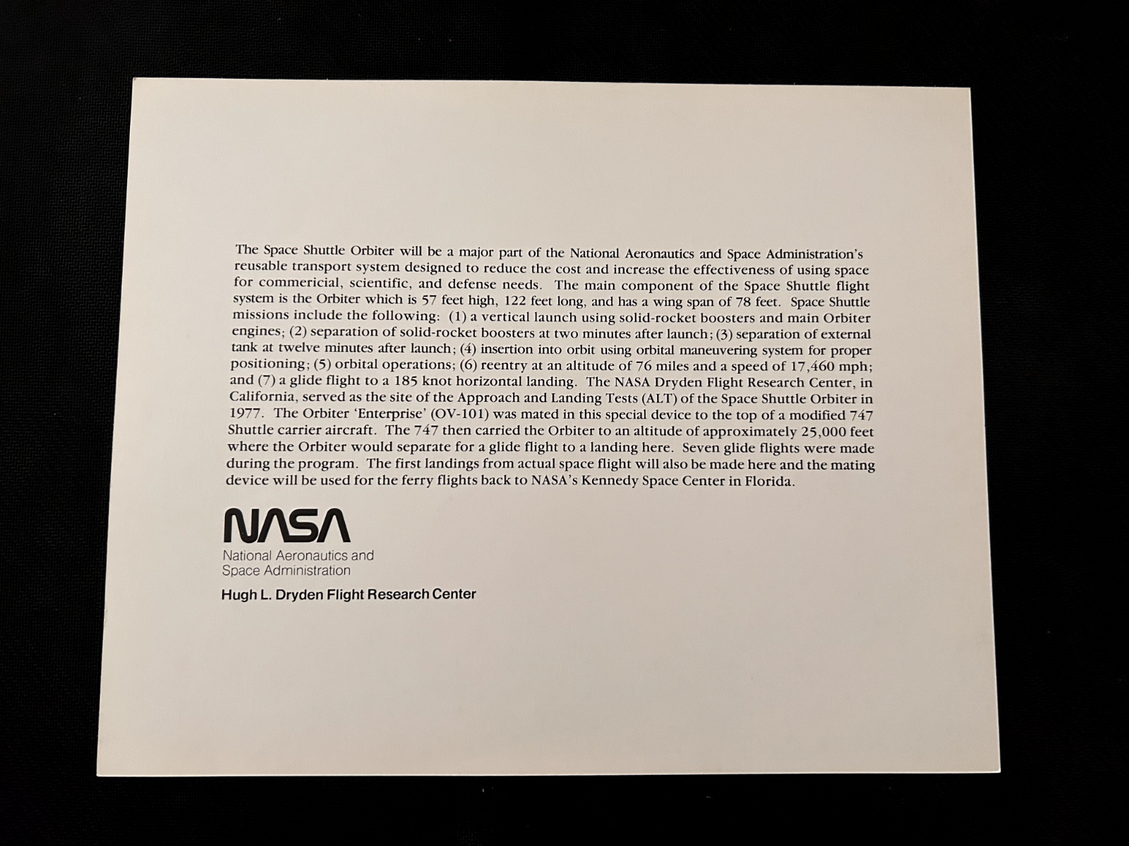 NASA Space Shuttle on a Boeing litho 8X10