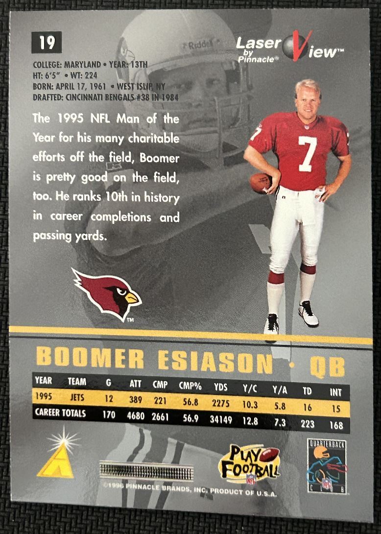 1996 Pinnacle Laser View Hologram Boomer Esiason Arizona Cardinals #19