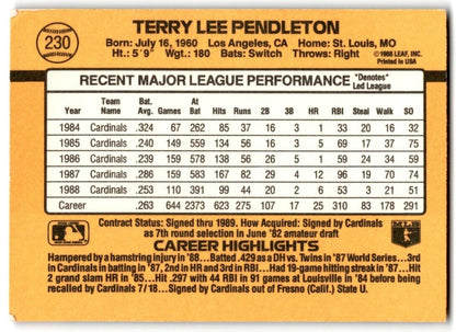 1989 Donruss Terry Pendleton St. Louis Cardinals #230