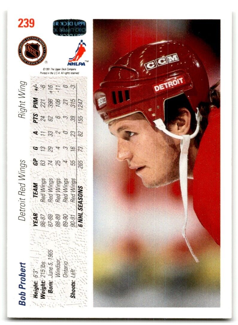 1991-92 Upper Deck Bob Probert Detroit Red Wings #239