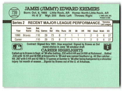 1991 Donruss Jimmy Kremers Atlanta Braves #739