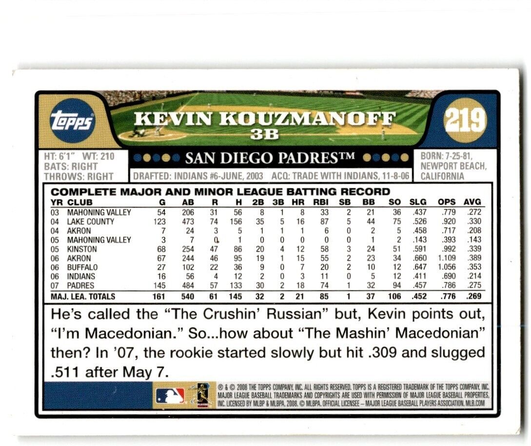 2008 Topps Kevin Kouzmanoff San Diego Padres #219