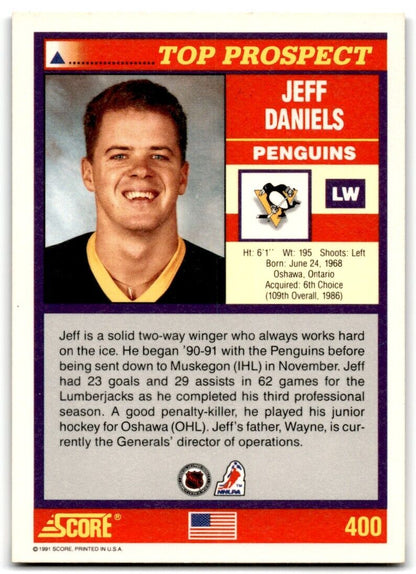 1991-92 Score American Jeff Daniels Rookie Pittsburgh Penguins #400