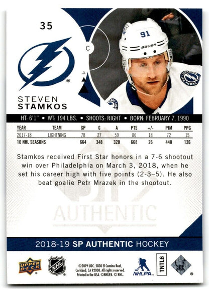 2018-19 SP Authentic Steven Stamkos Tampa Bay Lightning #35