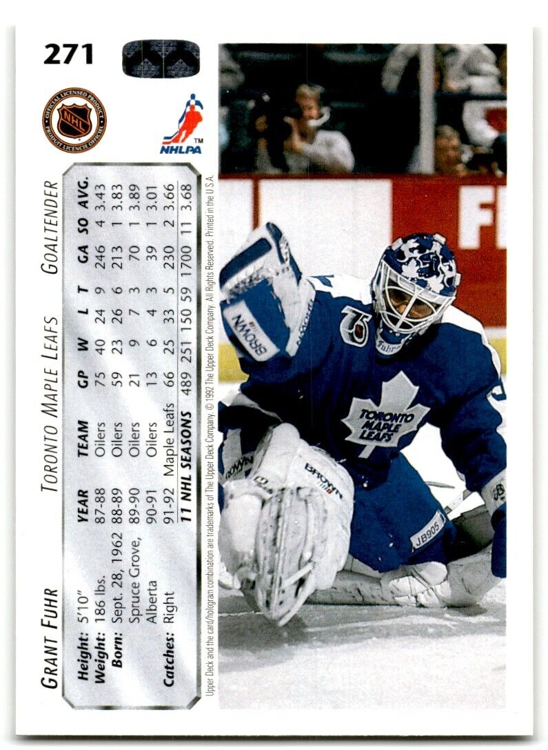 1992-93 Upper Deck Grant Fuhr Toronto Maple Leafs #271