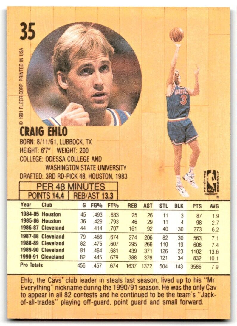 1991-92 Fleer Craig Ehlo Cleveland Cavaliers #35