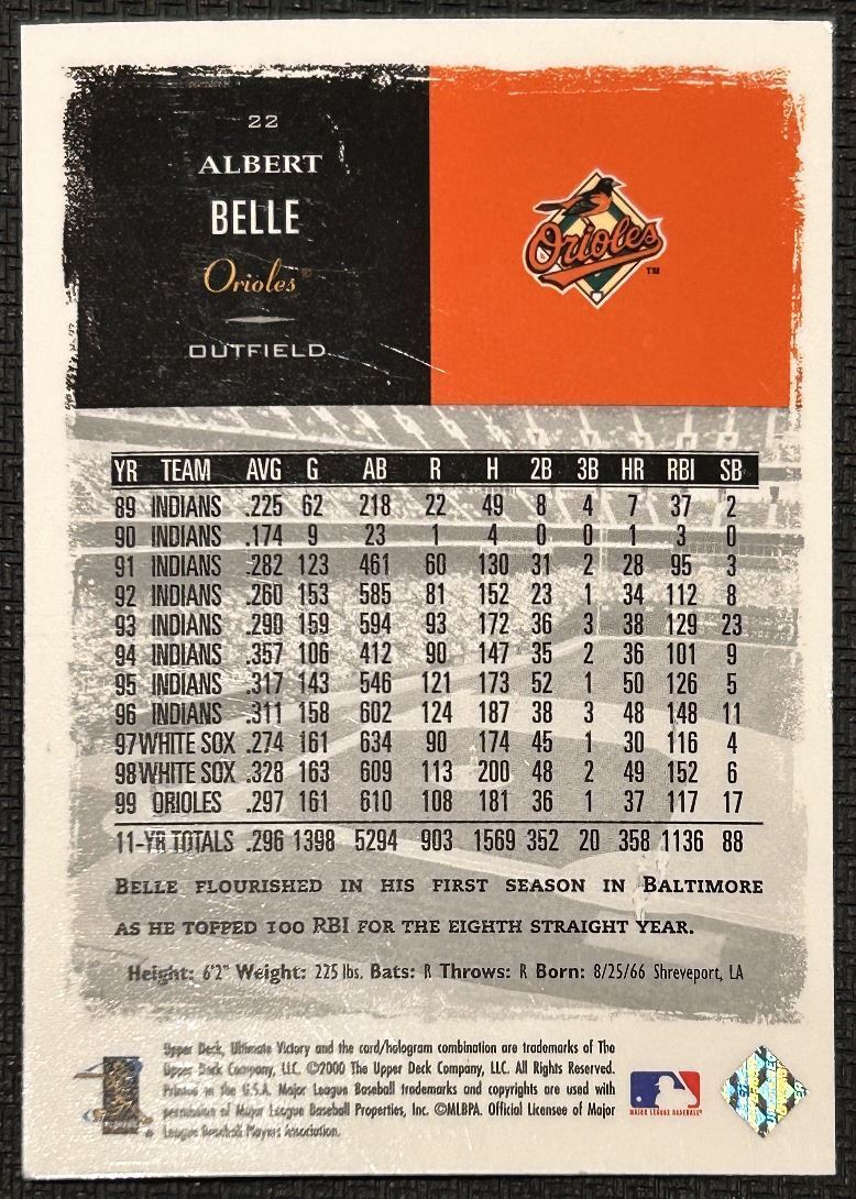 2000 Victory Albert Belle Baltimore Orioles #22