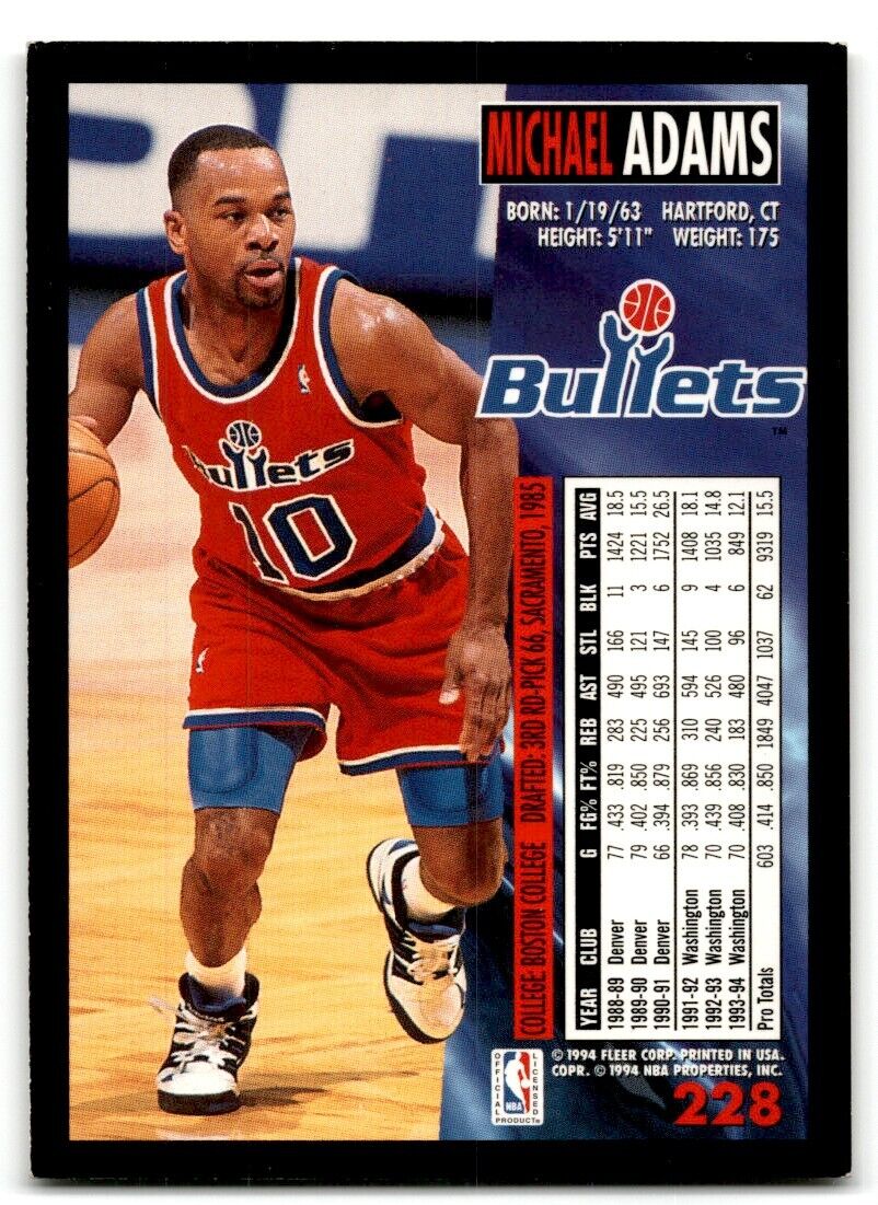 1994-95 Fleer Michael Adams Washington Bullets #228