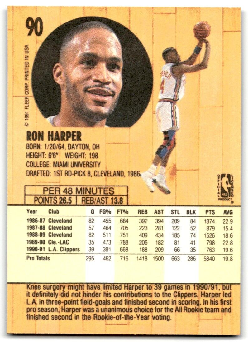 1991-92 Fleer Ron Harper Los Angeles Clippers #90