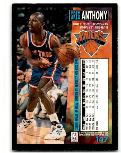 1994-95 Fleer Greg Anthony New York Knicks #147