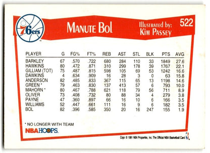 1991-92 Hoops Manute Bol Philadelphia 76ers #522