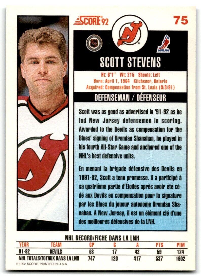 1992-93 Score Scott Stevens New Jersey Devils #75