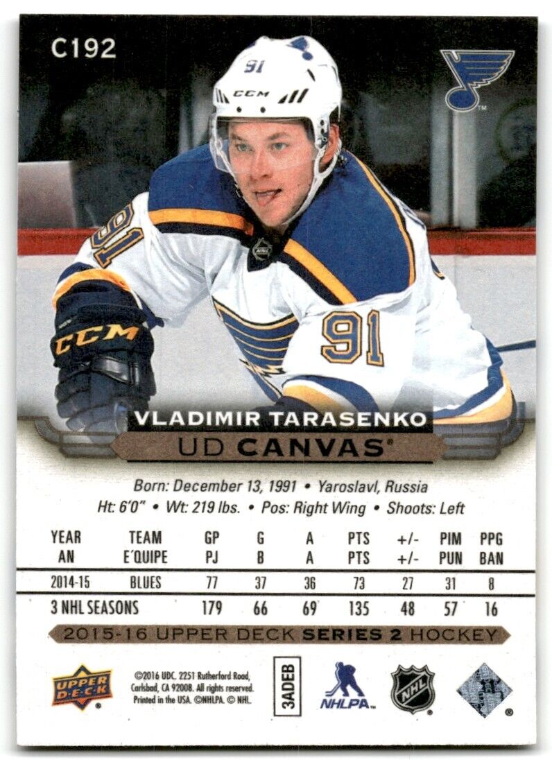 2015-16 Upper Deck UD Canvas Vladimir Tarasenko St. Louis Blues #C192