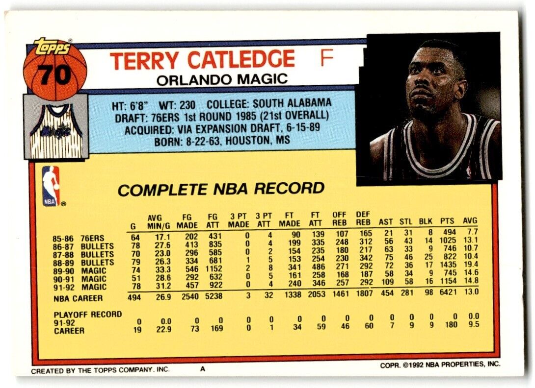 1992-93 Topps Terry Catledge Orlando Magic #70