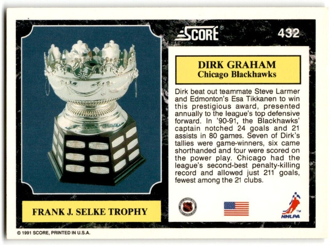 1991-92 Score American Dirk Graham (Frank J. Selke Trophy) Chicago Blackhawks