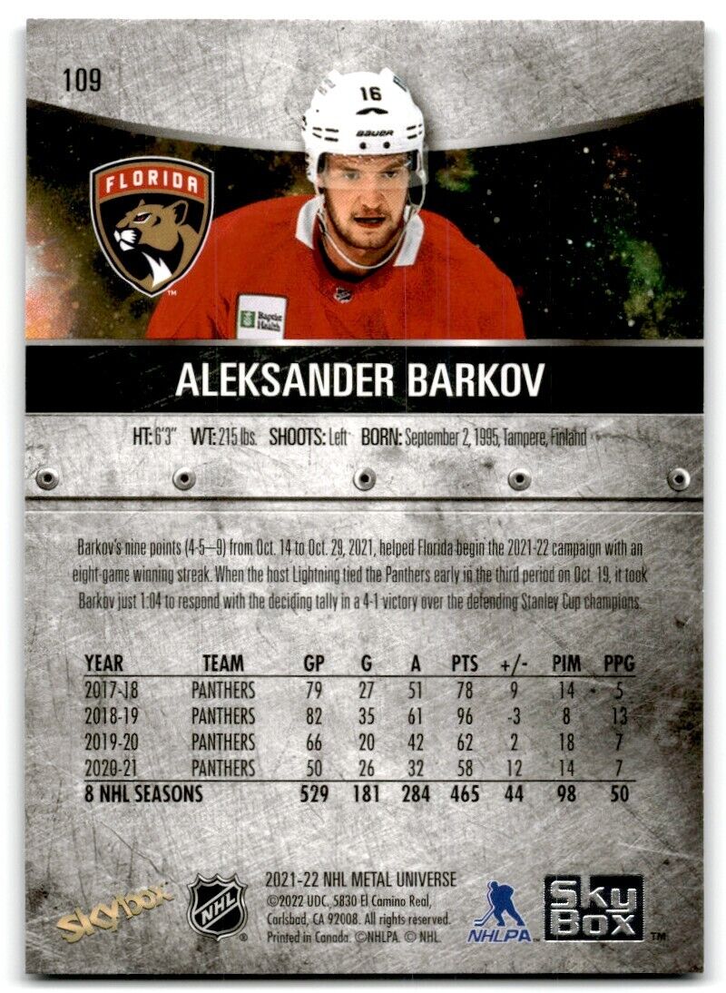 2021-22 Skybox Metal Universe Aleksander Barkov Florida Panthers #109