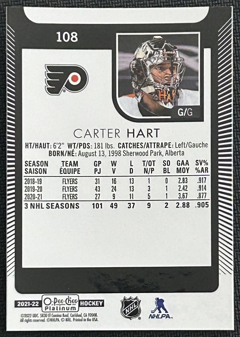 2021-22 O-Pee-Chee Platinum Carter Hart Philadelphia Flyers #108