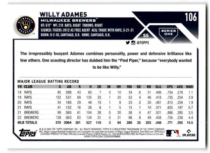 2023 Topps Willy Adames Milwaukee Brewers #106