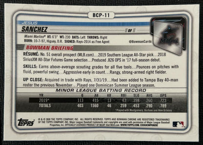 2020 Bowman Chrome Prospects Jesus Sanchez Miami Marlins #BCP-11