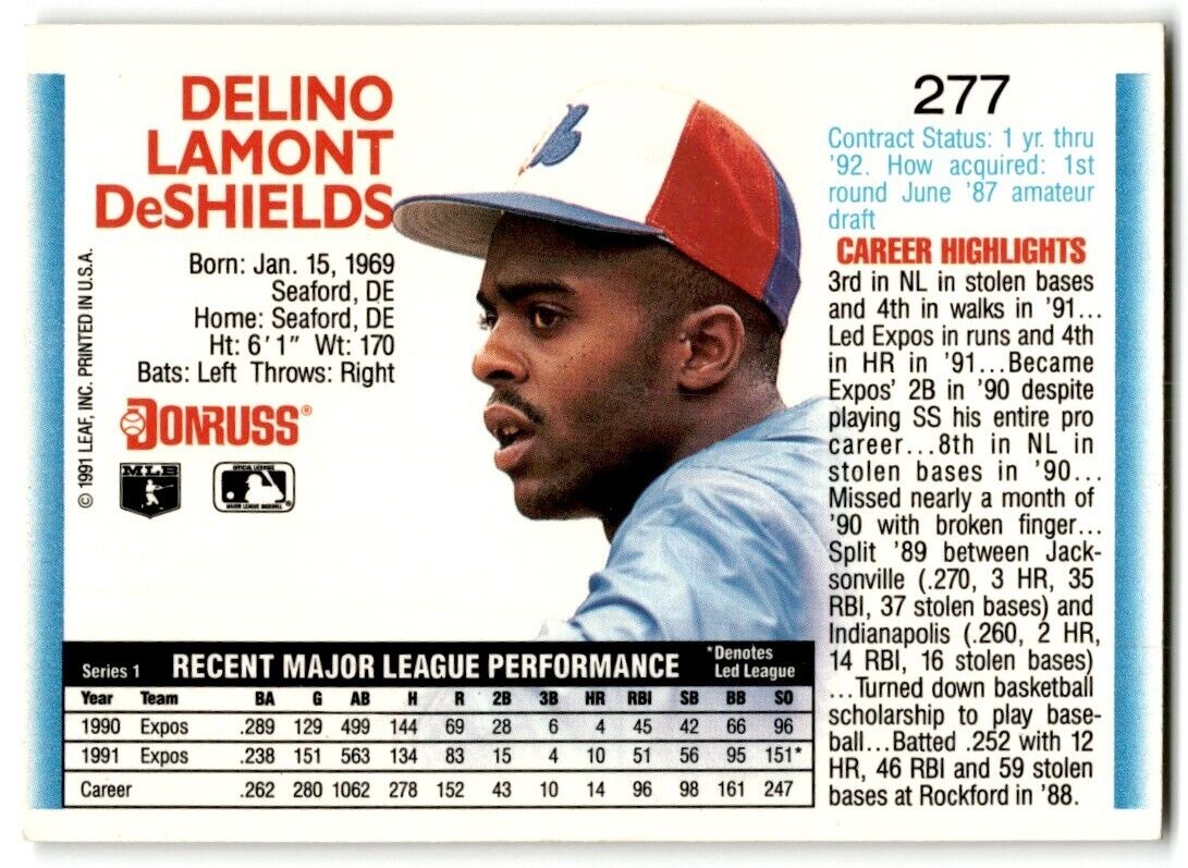 1992 Donruss Delino DeShields Montreal Expos #277